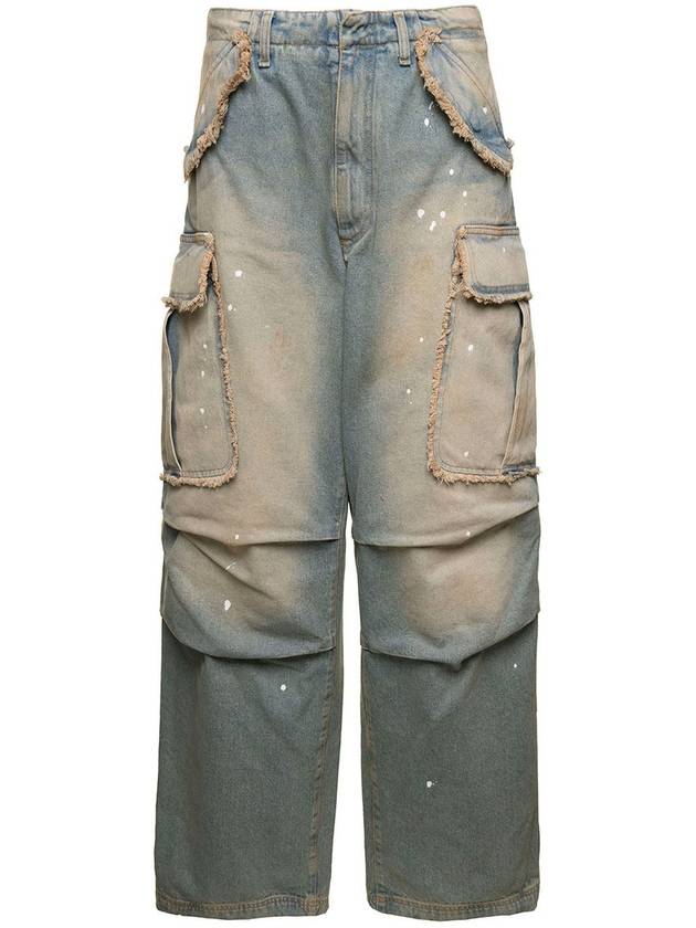 'Vivi' Light Blue Cargo Jeans With Bleached Effect And Paint Stains In Cotton Denim Woman - DARKPARK - BALAAN 1