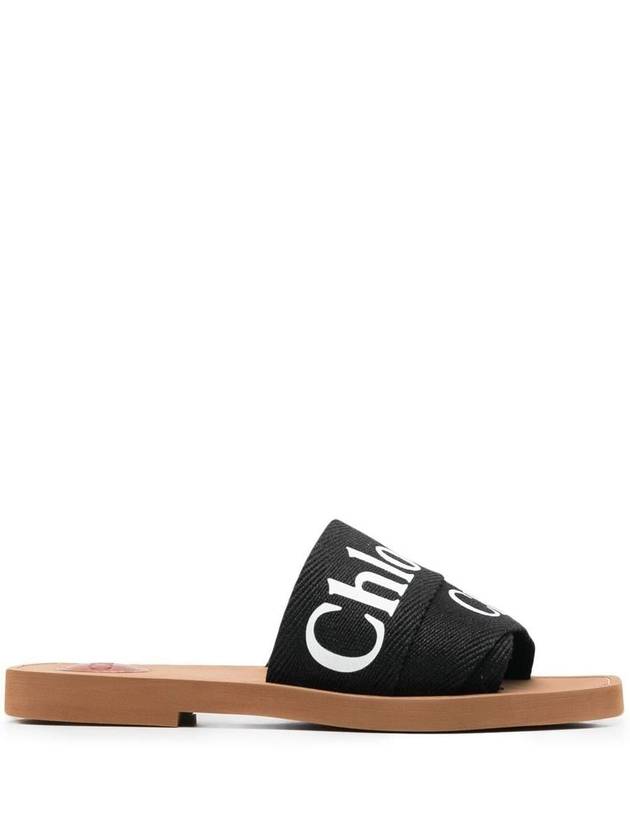 Woody Logo Flat Mule Slippers Black - CHLOE - BALAAN 2