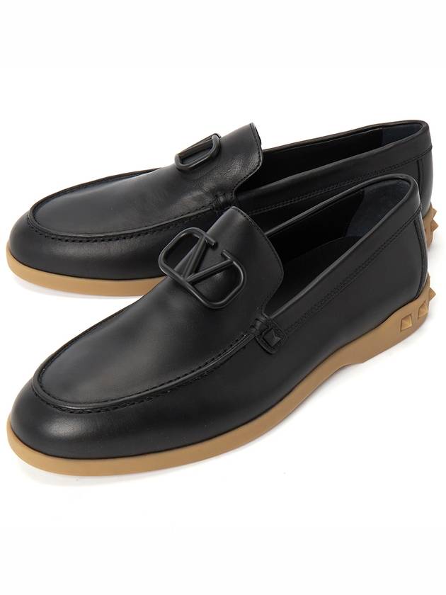 V Logo Leather Loafers Black - VALENTINO - BALAAN 2