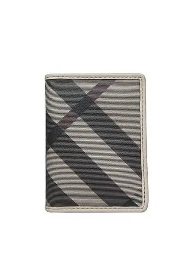 Gray Check Ivory Leather Card Wallet - BURBERRY - BALAAN 1