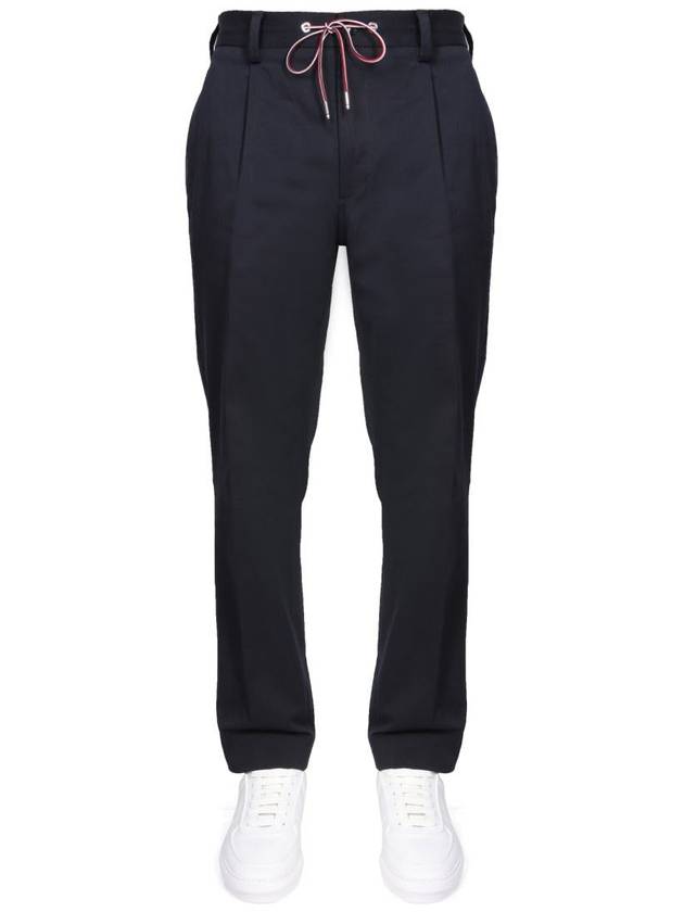 Men's Drawstring Gabardine Straight Pants Night Blue - MONCLER - BALAAN 2