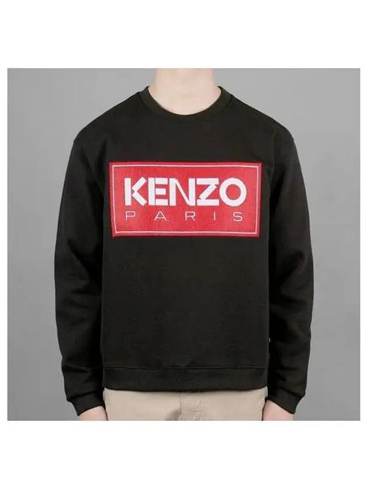 Logo Patch Print Cotton Sweatshirt Black - KENZO - BALAAN 2