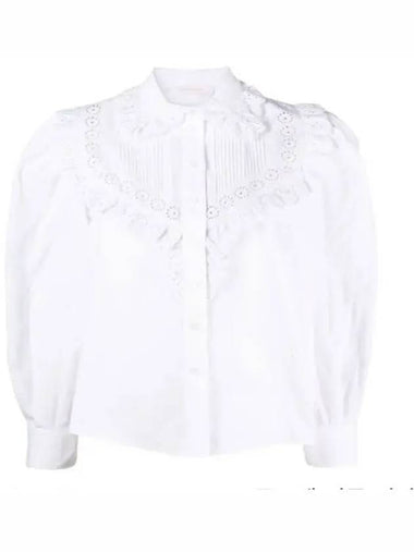 Ruffle long sleeve shirt white light blue CHS22WHT04020 - CHLOE - BALAAN 1