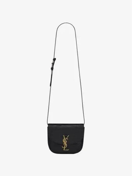 Kaia Shiny Crocodile-Embossed Leather Small Shoulder Bag Black - SAINT LAURENT - BALAAN 2