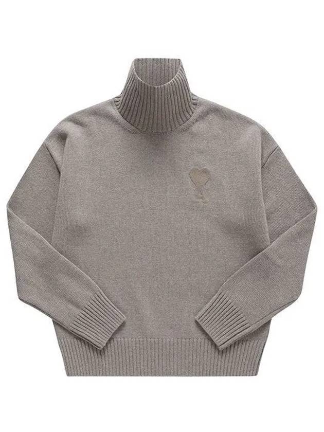 Logo Embroid Knit Turtleneck Beige - AMI - BALAAN 2