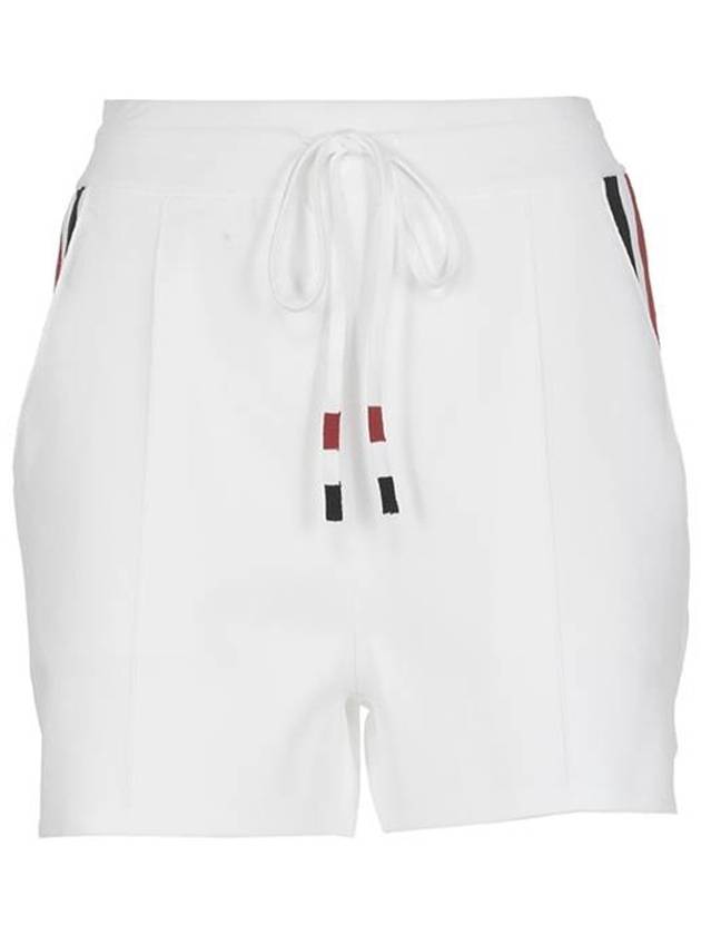 Stretch Side Stripe Pintuck Shorts White - THOM BROWNE - BALAAN.