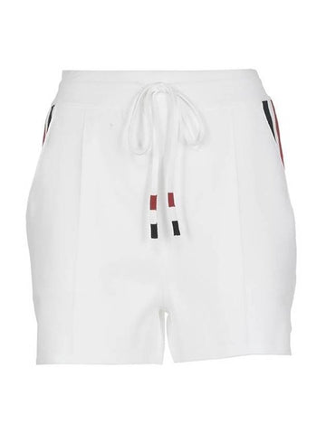 Stretch Side Stripe Pintuck Shorts White - THOM BROWNE - BALAAN.