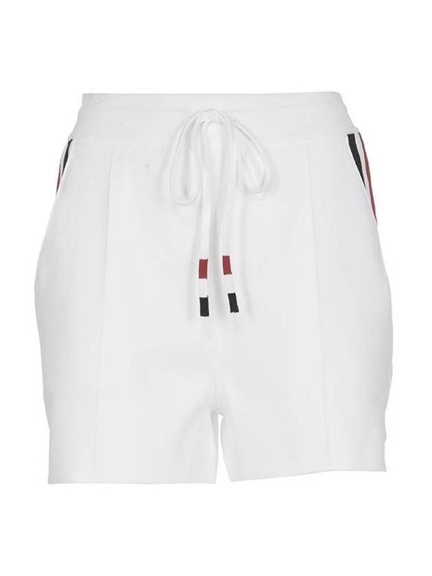 Stretch Viscose Intarsia Side Stripe Pintuck Shorts White - THOM BROWNE - BALAAN 1