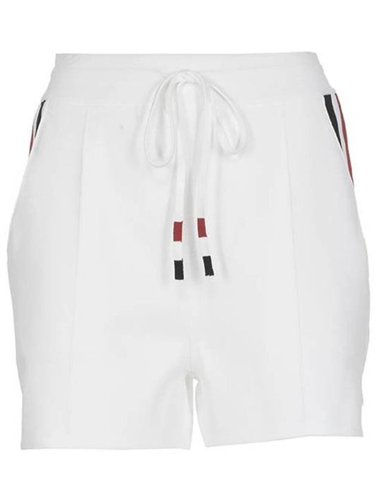 Stretch Side Stripe Pintuck Shorts White - THOM BROWNE - BALAAN 1