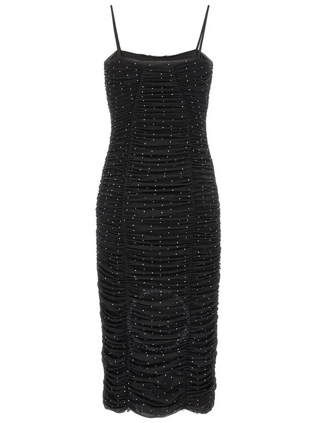 Rotate Black Ruched Crystal Mesh Midi Dress, Brand Size 36 (US Size 2) - ROTATE - BALAAN 2