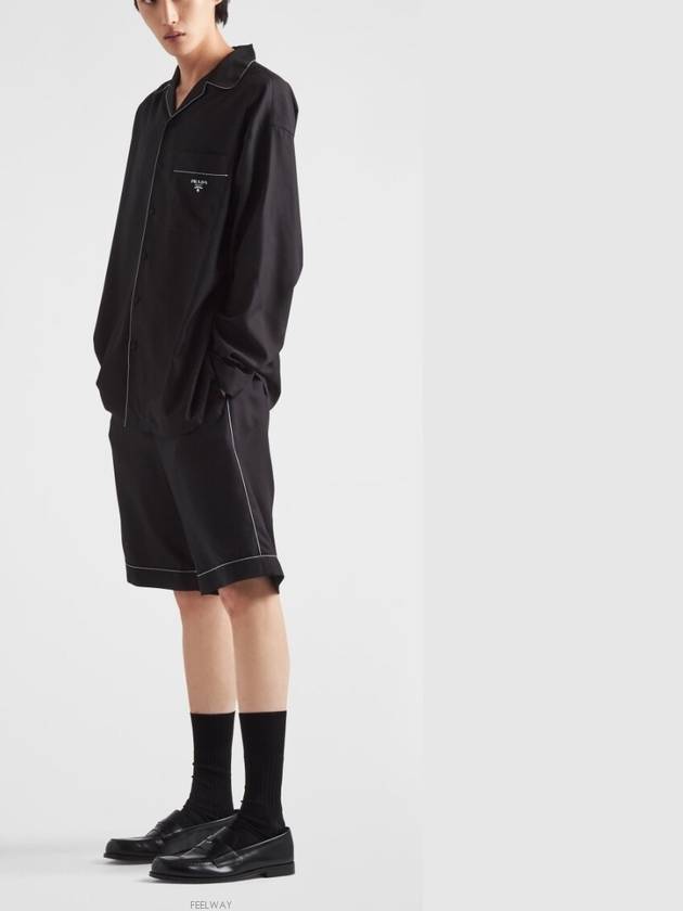 Embroidered Logo Pocket Silk Long Sleeve Shirt Black - PRADA - BALAAN 4