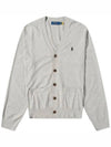 V-Neck Embroidery Logo Cardigan Grey - POLO RALPH LAUREN - BALAAN 3