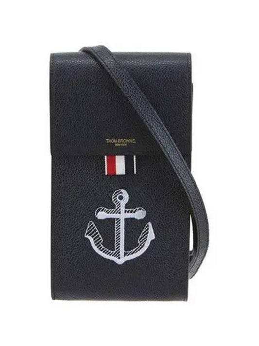 Anchor Pebble Grain Leather Phone Holder Cross Bag Navy - THOM BROWNE - BALAAN 2