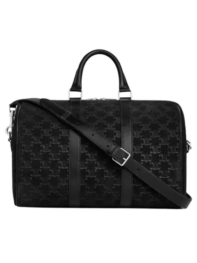 Large Boston Suede Calfskin Triomphe Embossed Duffle Bag Black - CELINE - BALAAN 4