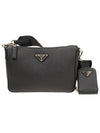 triangle logo leather shoulder bag black - PRADA - BALAAN 3