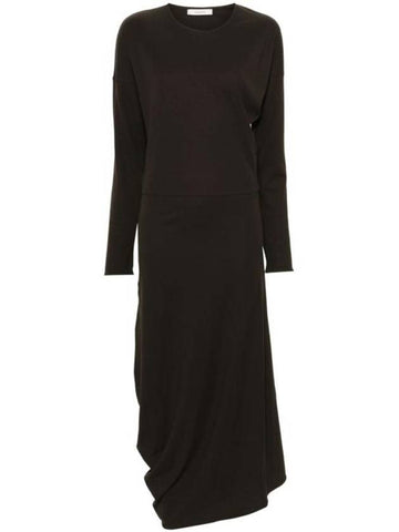 Long sleeve twist midi dress dark espresso - LEMAIRE - BALAAN 1