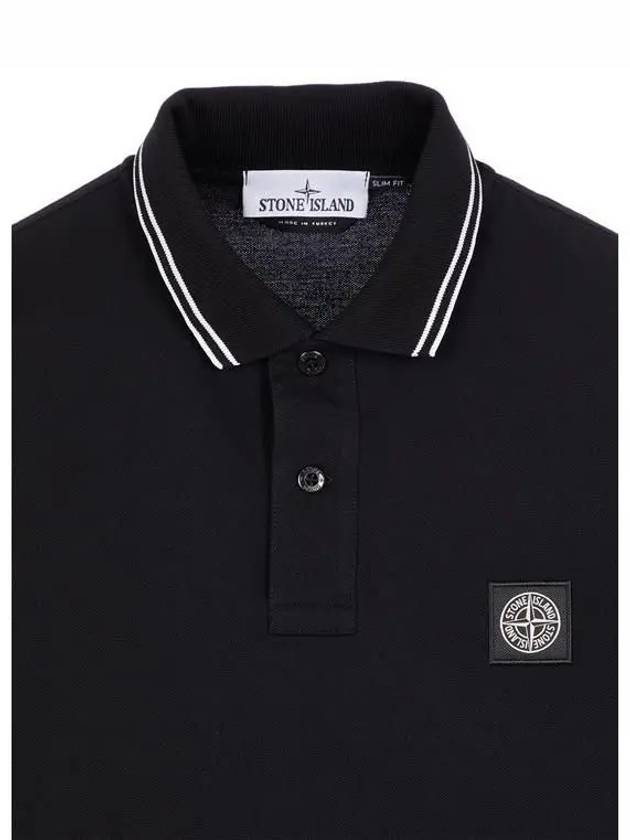 Stretch Cotton Pique Short Sleeve Polo Shirt Black - STONE ISLAND - BALAAN 4