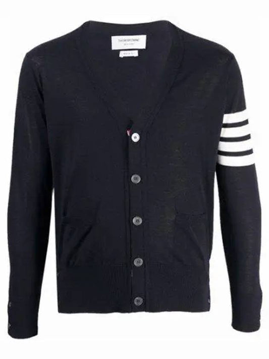 Men's Sustainable Classic Diagonal Wool Cardigan Navy - THOM BROWNE - BALAAN