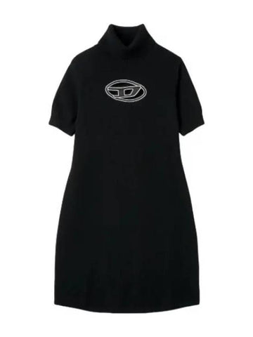 Slim Agarette Logo High Neck Short Sleeve Dress Black - DIESEL - BALAAN 1