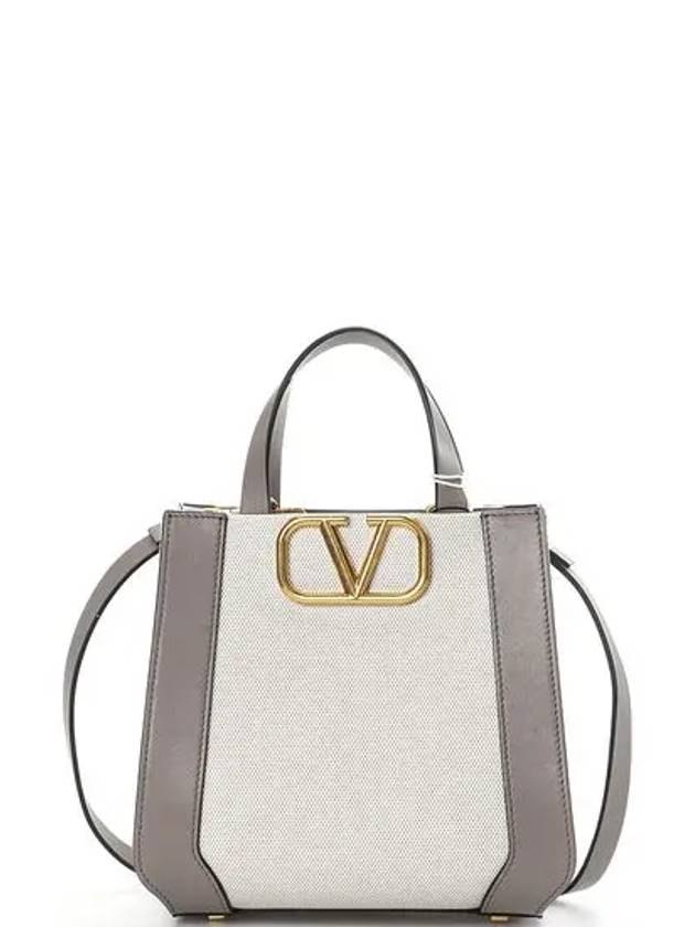 V Logo Signature Leather Tote Bag Grey - VALENTINO - BALAAN 2