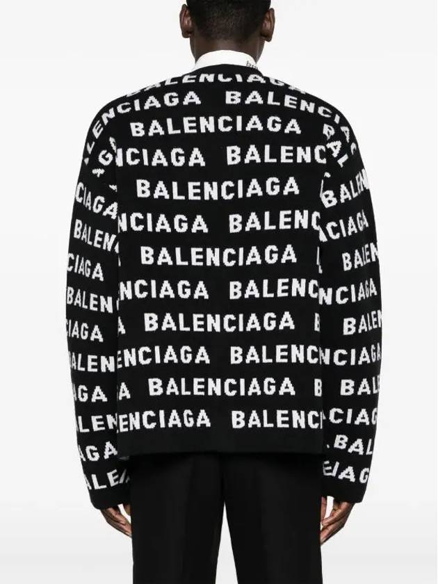 Logo Intarsia V Neck Cardigan Black - BALENCIAGA - BALAAN 5