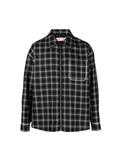 Plaid Pattern Virgin Wool Shirt Jacket Black - MARNI - BALAAN 2