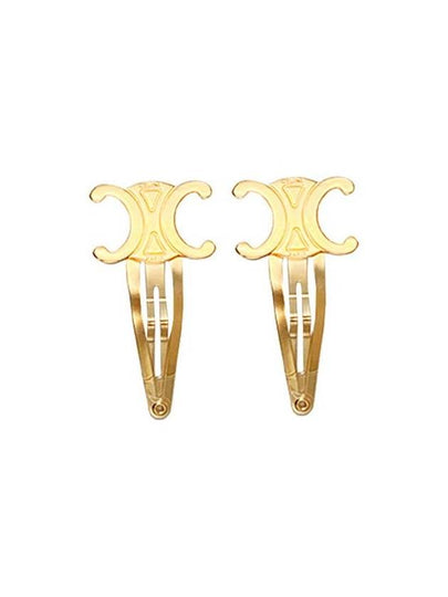 Triomphe Snap Brass Steel Hair Clip Gold Set Of 2 - CELINE - BALAAN 2