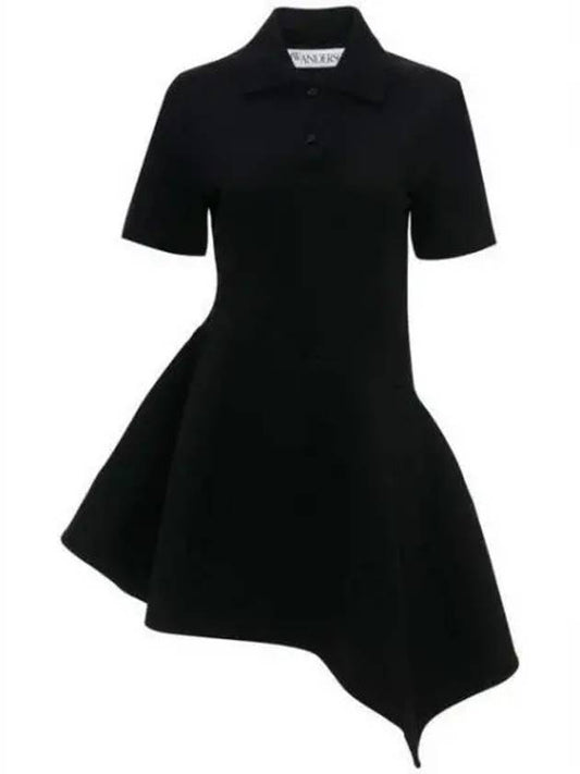 Cotton Asymmetric Polo Collar Short Dress Black - JW ANDERSON - BALAAN 2