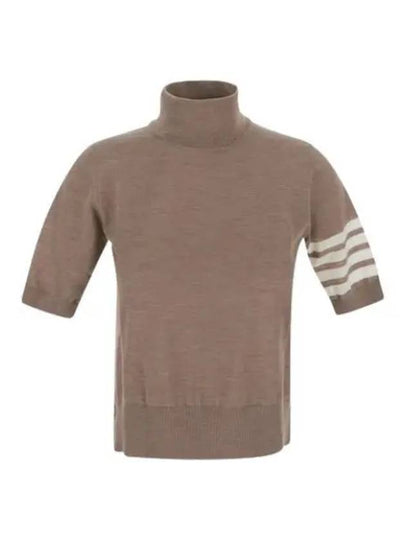 Fine Merino 4 Bar Relaxed Short Sleeve Turtleneck Brown - THOM BROWNE - BALAAN 2