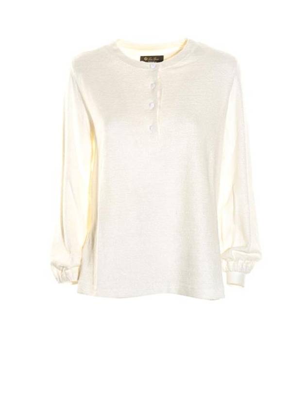 Panarea Henley Jumper Cotton Linen Knit Top White - LORO PIANA - BALAAN 1