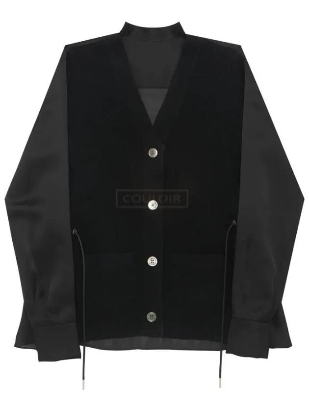 Satin wool mix cardigan BLACK 2206239 - SACAI - BALAAN 1