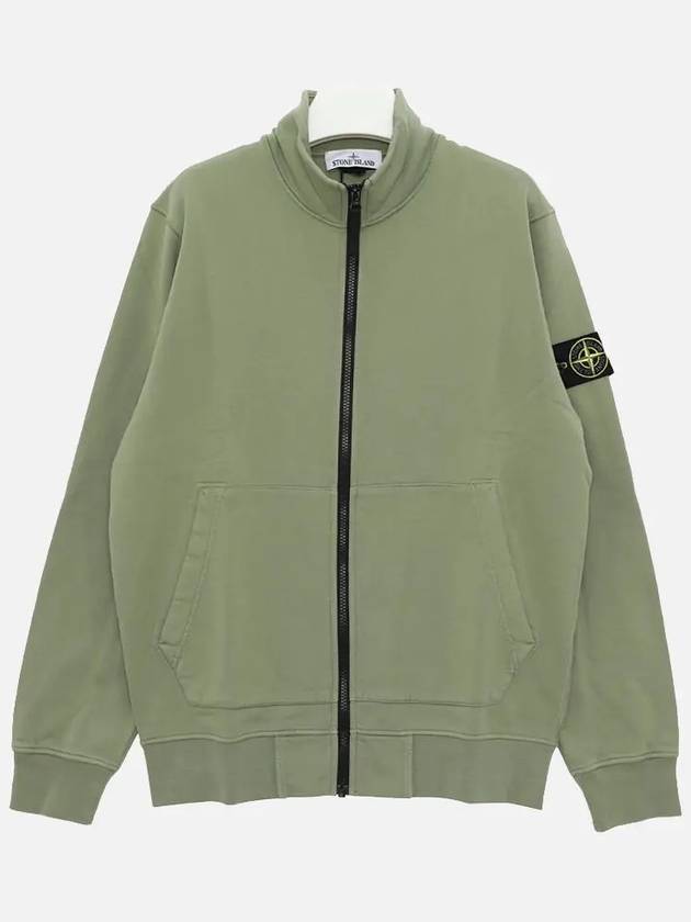 Wappen Patch Cotton Fleece Zip-up Jacket Khaki - STONE ISLAND - BALAAN 4