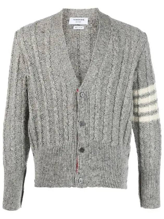 Cable Knitwear Virgin Wool Cardigan Grey - THOM BROWNE - BALAAN 2