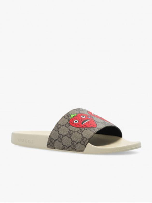 Strawberry Logo Slippers Beige - GUCCI - BALAAN 5