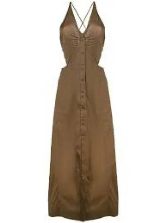 Stretch Cotton Maxi Long Dress Brown - GANNI - BALAAN 2