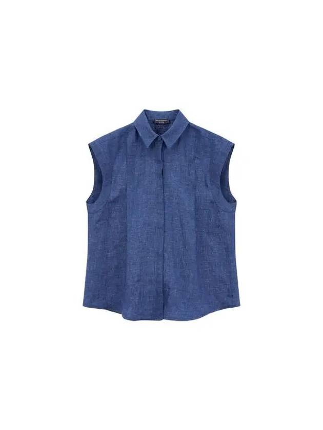 Women s Linen Blend Sleeveless Shirt Blue - EMPORIO ARMANI - BALAAN 1