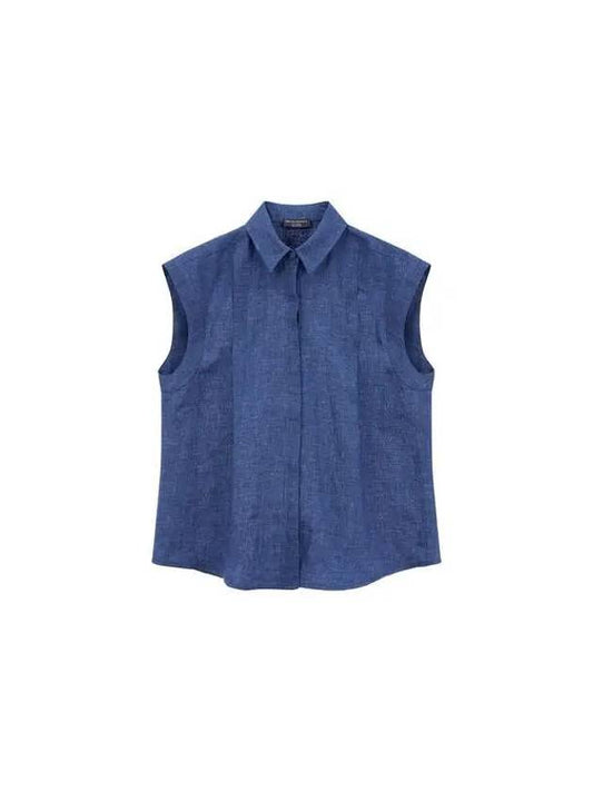 Women s Linen Blend Sleeveless Shirt Blue - EMPORIO ARMANI - BALAAN 1