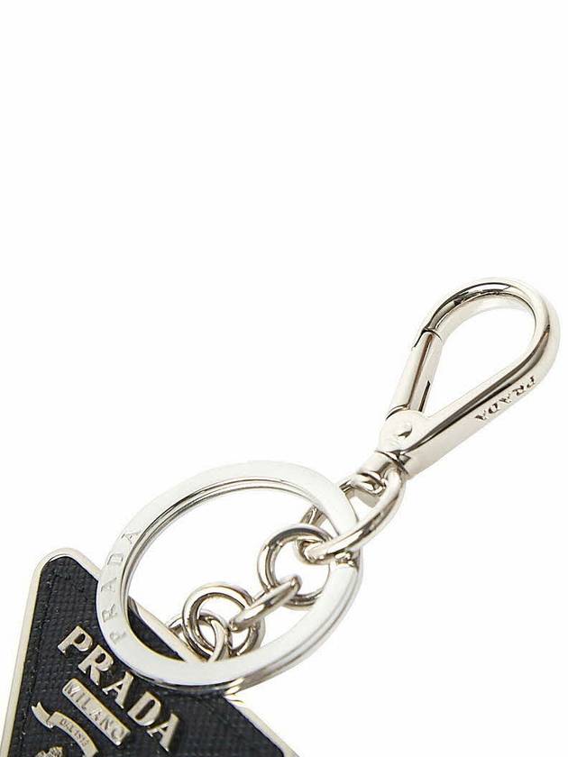 Saffiano Leather Triangle Logo Metal Keychain Black Silver - PRADA - BALAAN 7