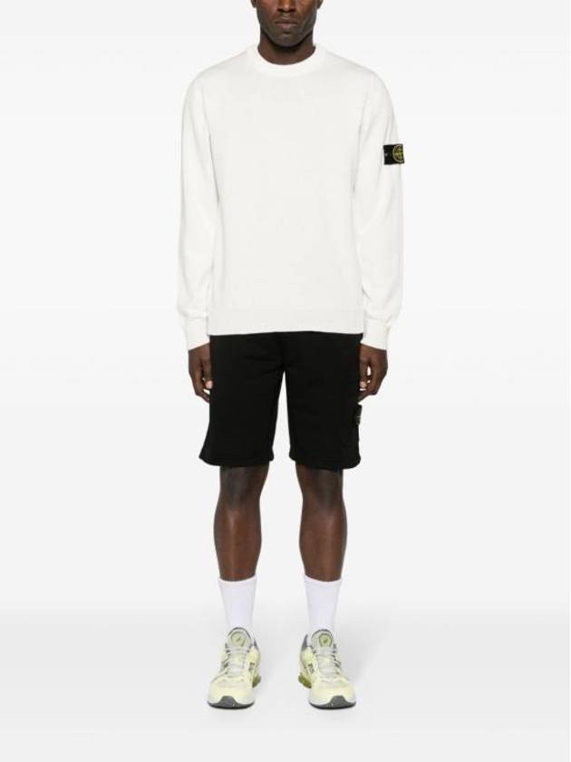 Compass Motif Crew Neck Regular Fit Cotton Knit Top White - STONE ISLAND - BALAAN 3