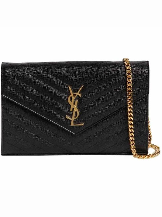 YSL Gold Monogram Chevron Quilted Chain Wallet Shoulder Bag - SAINT LAURENT - BALAAN 1