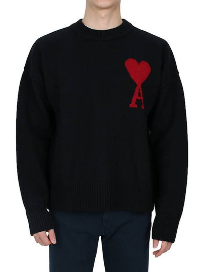 Big Heart Logo Wool Knit Top Black - AMI - BALAAN 2