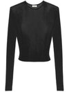 Crew Neck Rib Crop Knit Top Black - SAINT LAURENT - BALAAN 2