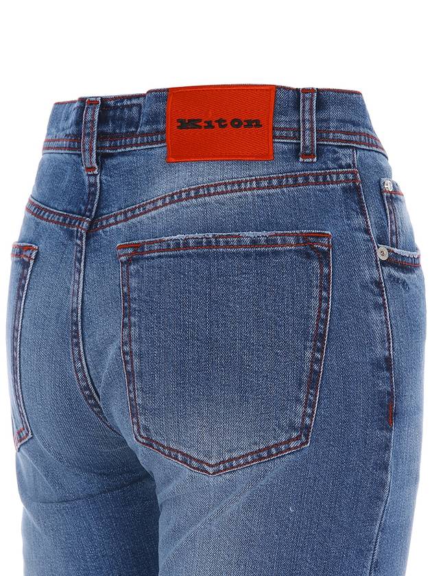 Men's Red Logo Patch Straight Jeans Blue - KITON - BALAAN 8