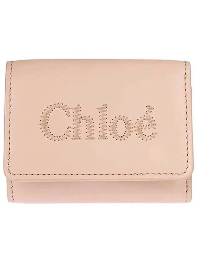 Embroidered Logo Leather Half Wallet Pink - CHLOE - BALAAN 1