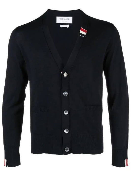 Men's Jersey Stitch V-Neck Cardigan Navy - THOM BROWNE - BALAAN 2