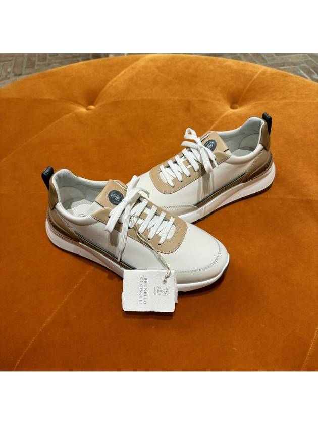 Leather Low Top Sneakers White Beige - BRUNELLO CUCINELLI - BALAAN 4