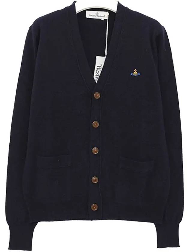 Logo Embroided Button Wool Cardigan Navy - VIVIENNE WESTWOOD - BALAAN 4