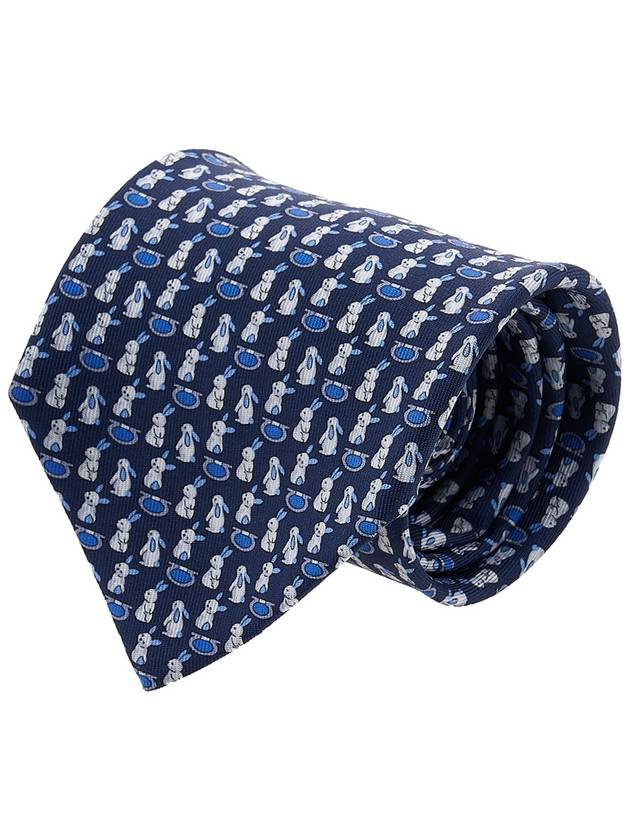 Salvatore rabbit print silk tie navy - SALVATORE FERRAGAMO - BALAAN.