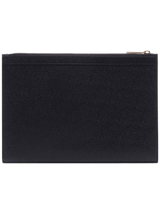 Pebble Grain Three Stripes Zipper Small Clutch Bag Black - THOM BROWNE - BALAAN 5