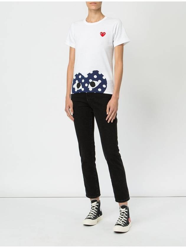 Women's Navy Half Dot Heart Print Short Sleeve T-Shirt P1 T235 1 White - COMME DES GARCONS PLAY - BALAAN 5